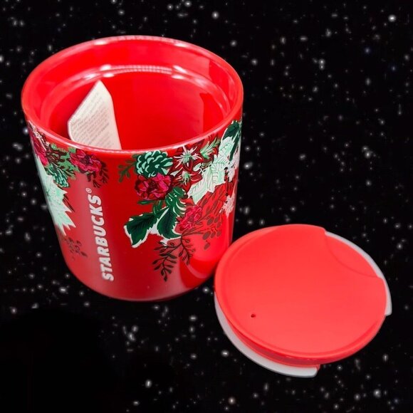 Starbucks Holiday Red White Green Poinsettia Christmas Ceramic Mug Cup 8oz ￼￼22 - Picture 10 of 11